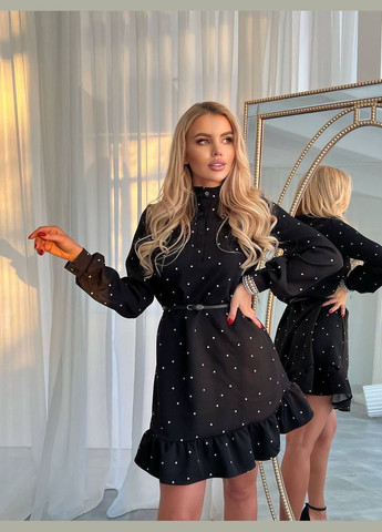 Чорна ділова, повсякденний, святковий, вечірня сукня в горошок кльош, сукня-сорочка Garna в горошок