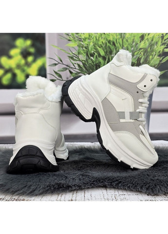 Черевики жіночі зимові білі з сірим еко-шкіра на платформі з хутром YiYi (369481293)