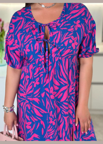 Синее платье с завязками на груди и разрезом No Brand