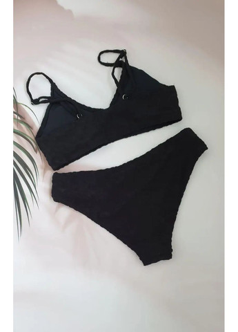 Черный летний молодежный купальник топом, фактурная ткань раздельный No Brand