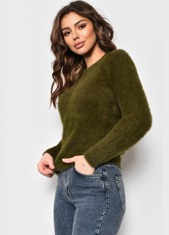 Оливковий (хакі) зимовий светр жіночий із ангори кольору хакі пуловер Let's Shop