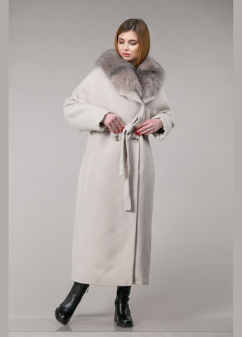 Молочне зимнє Зимове пальто з шерстяної тканини з блюфростом двобортне Chicly Furs