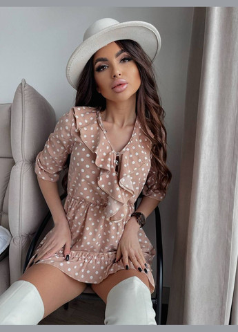 Пудрова святковий, коктейльна, вечірня, кежуал стильна жіноча сукня Vakko в горошок