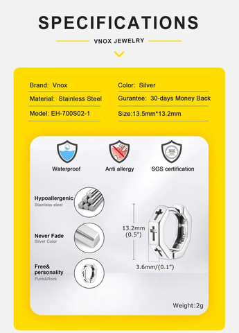 Серьги-кольца Vnox Gothic для мужчин и женщин из нержавеющей стали [EH-700S02] VNOX Viking (338624657)