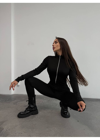 Комбінезон на флісі — ЗАМІРИ В ОПИСІ Vione комбінезон-брюки однотонний чорний повсякденний