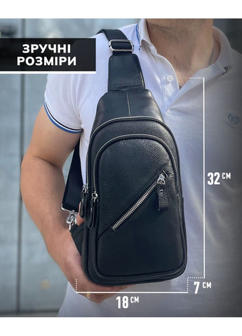 Мужской слинг сумка через плечо кожаная черная 33737 Tiding Bag (336551941)