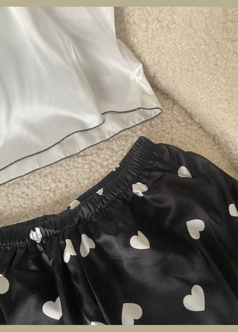 Чорно-біла всесезон жіноча піжама домашній костюм майка + шорти No Brand