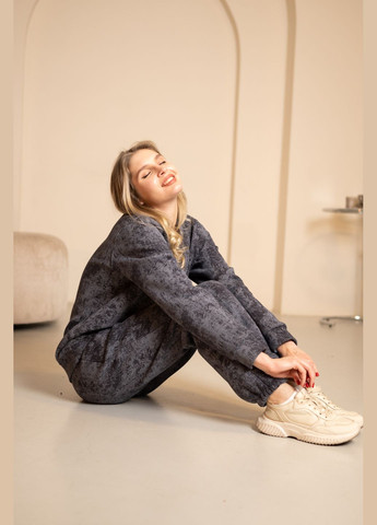 Теплый костюм серого цвета из турецкой тринитки на флисе, No Brand 7030 (316703288)