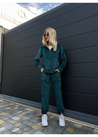 Жіночий велюровий костюм двійка смарагдового кольору 34580 No Brand (361145325)