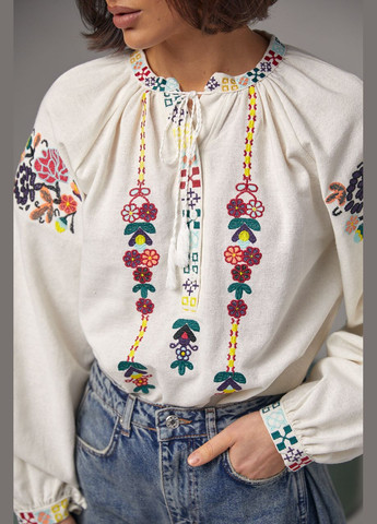 Женская льняная вышиванка с цветочными узорами Lurex (289602447)