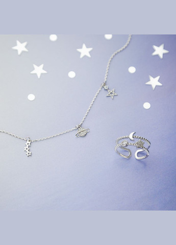 Серебряное кольцо Космос незамкнутое блестящее солнце луна и звезда с фианитами Каштан (342335152)