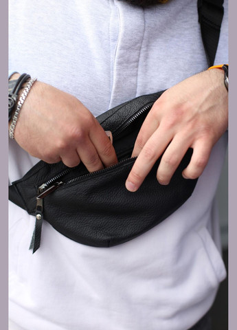 Бананка із натуральної шкіри, шкіряна сумка на пояс Line (Чорна) SKILL (323427273)