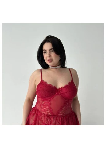 Женский кружевной пеньюар plus size /Эротический пеньюар с трусиками больших размеров красный No Brand (393509405)