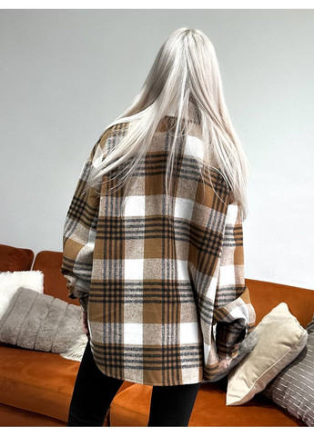 Темно-бежевая повседневный, кэжуал рубашка в клетку Україна с длинным рукавом