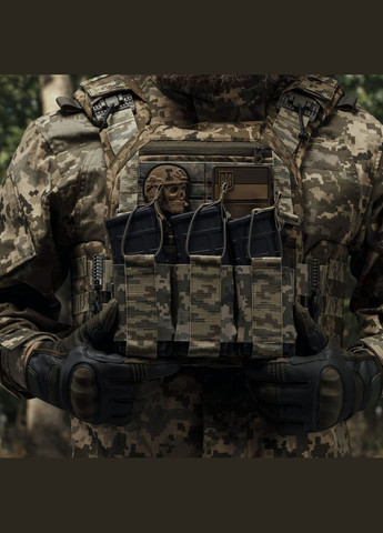 Тройной эластичный подсумок для магазинов АК/АR открытого типа с креплением MOLLE. Пиксель (мм-14) Ukrarmor (334016417)