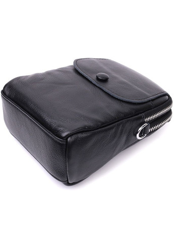 Вертикальна невелика сумка для жінок на два відділення з натуральної шкіри 22399 Чорна Vintage (302315087)