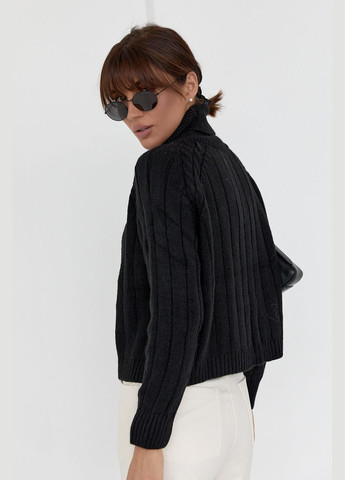 Черный демисезонный женский вязаный свитер с рукавами-регланами 01031 Lurex