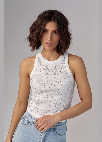 Жіноча майка в рубчик прикрашена термостразами Liton — 296469589