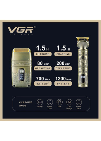 Бездротова акумуляторна електробритва + тример для вологого і сухого гоління (V-649 Gold) VGR (350349359)