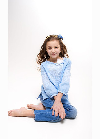 Блакитна вишиванка для дівчинки vishivano4ka 944-6 візерунок геометричний льон (307840254)