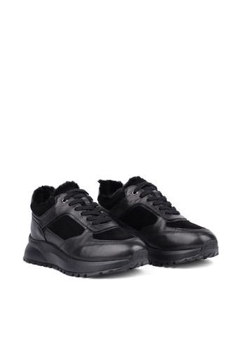 Женские Кроссовки H2379B-3-1M Черная Кожа Attizzare чёрные зима (368527929)