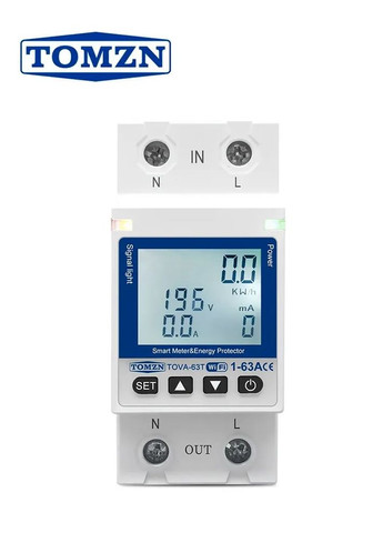 Умное Wi-Fi реле автомат TOVA-63T 1P+N 63A со счетчиком электроэнергии Tomzn (367954167)