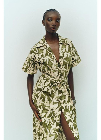 Зелена поплінова сукня міді в квіти Zara