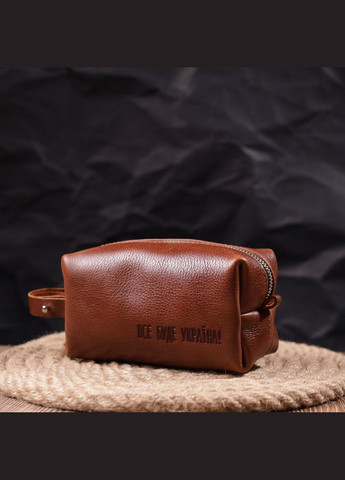 Компактна косметичка з гладкої шкіри на блискавці Україна 16763 Світло-коричнева Grande Pelle (298571147)