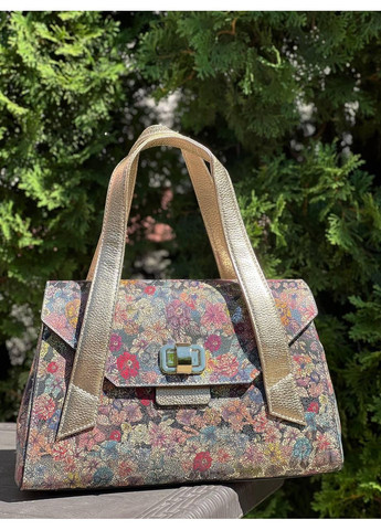 Женская сумка Турция натуральная кожа цветочный принт с золотом на две ручки Karya (354338030)