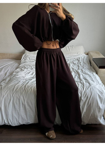 Женский спортивный костюм оверсайз: Укороченная кофта на молнии + Широкие брюки MonCher (366341348)