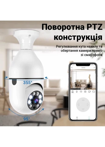 Розумна поворотна WiFi камера-лампочка в цоколь для відеоспостереження LBC-01w, з підтримкою Tuya, E27, 3 МП uSmart (375460870)