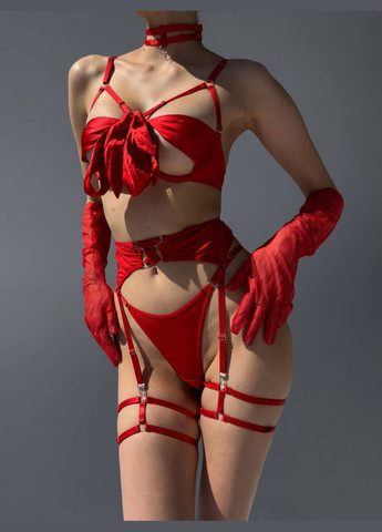 Красный комплект нижнего белья с поясом и гартерами Simply sexy