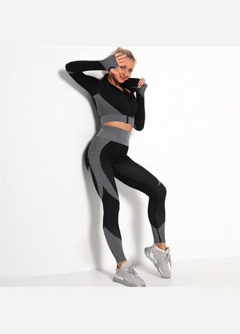 Безшовний комплект для фітнесу та тренувань трійка рашгард, топ та лосини, No Brand (324230531)