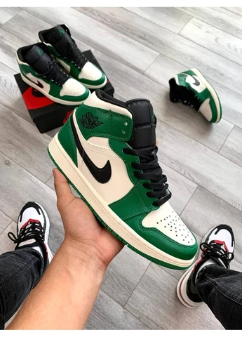 Белые летние кроссовки nike air jordan 1 mid green white v2 найк аир джордан No Brand