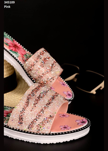 Розовые женские шлепанцы с блёсточками розового цвета Flip Flops