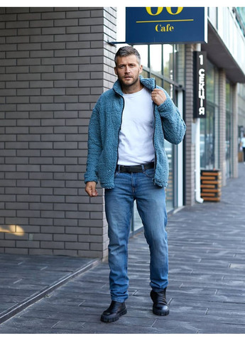 Светло-синяя демисезонная мужской бомбер тедди цвет графит New Trend