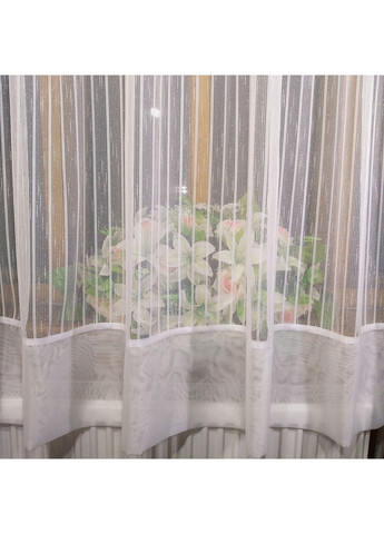 Фіранка готова коротка Елізабет біла льон вертикальна смужка No Brand (372133893)