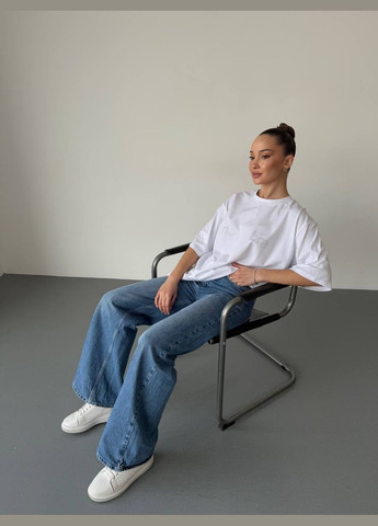 Жіноча футболка оверсайз зі стразами No Brand Р4936-483/1 - (347176220)