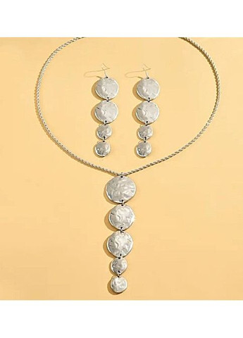 Біжутерія комплект Кольє та сережки Сріблясті фрагменти No Brand (361971474)