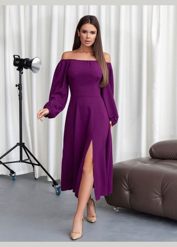 Фиолетовое повседневный фиолетовое ретро платье с разрезом ISSA PLUS однотонное