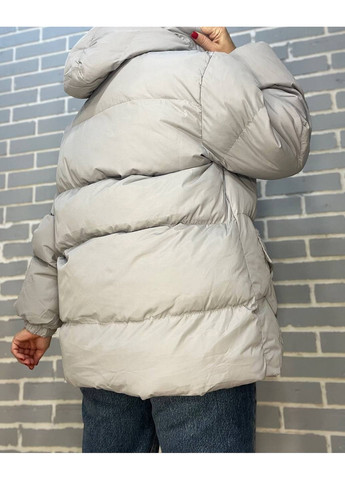 Серая демисезонная куртка женская 6093 парка пуффер с поясом удлиненная с капюшоном оверсайз RUIXI