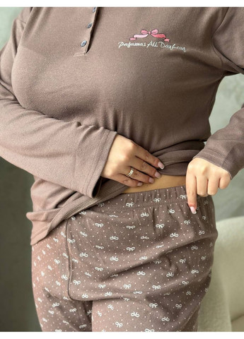 Коричнева всесезон затишна піжама кофта + брюки No Brand