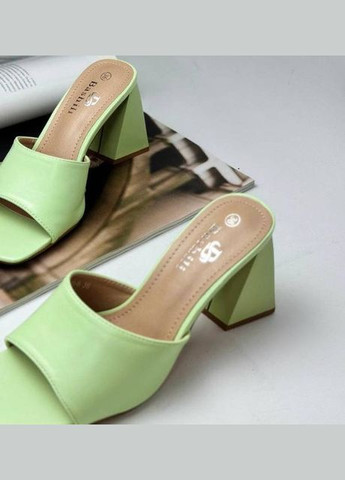 Зеленые женские кожаные сабо на каблуке 1562 зеленые Bashili