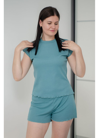 М'ятна всесезон піжама жіноча у рубчик,шорти і футболка "тіфані" футболка + шорти PAPLYK
