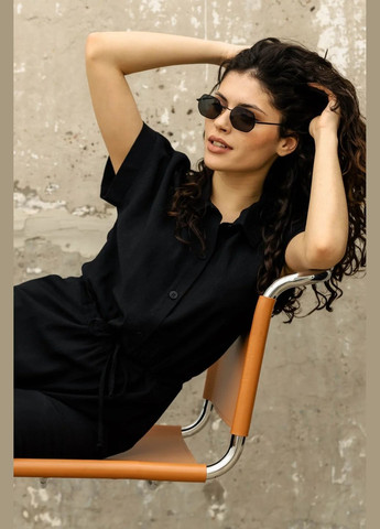 Комбинезон Seventeen комбинезон-брюки однотонный чёрный кэжуал лен