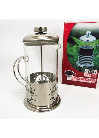 Френч-прес заварник металевий корпус UN-1152 600 мл, Скляний чайник для заварювання чаю Unique (365813056)