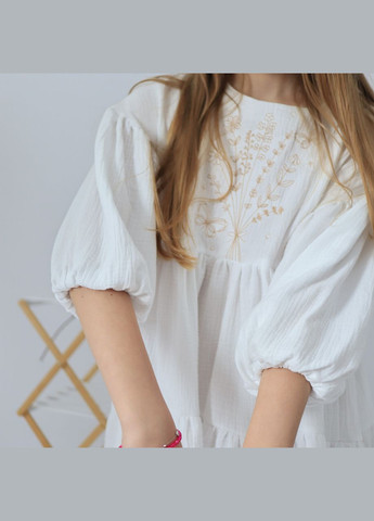 Біла дитяча довга святкова сукня з вишивкою "хлоя" з мусліну для дівчинки No Brand (335064169)