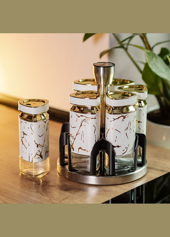 Набор баночек для специй на подставке 6 шт по 120 мл, мрамор Yiwu (328440373)