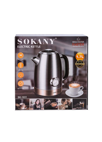 Электрочайник с термометром SK-1031 бесшумный из нержавеющей стали 1,7л, сталь. Sokany (328603107)