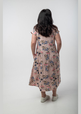 Бежевое кэжуал платье в цветочный принт с карманами V.O.G. с цветочным принтом